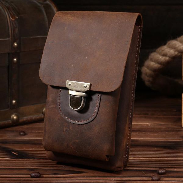 

waist bags pack man genuine leather sewing men messenger brown small cow