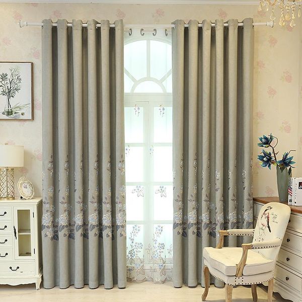 

european-style living room bedroom water-soluble embroidered curtain yarn shooting star linen not hollow blackout curtains & drapes