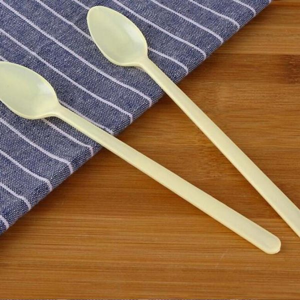 

disposable flatware long handle dessert spoon thick plastic milk tea smoothie ice 100pcs/pack