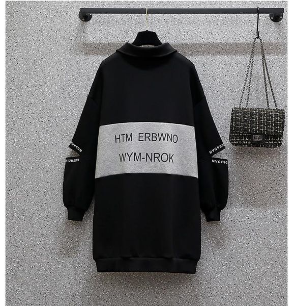 

women's wool & blends 2021 autumn plus size casual fashion loose mid-length blouse is thin and velvet thickened sweater, Black