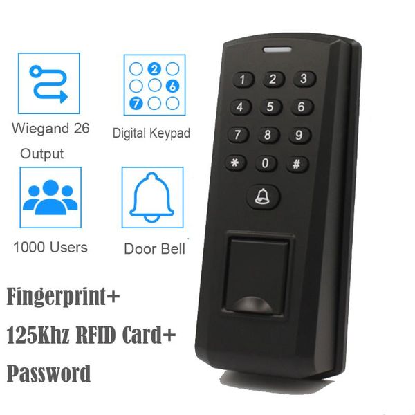 

fingerprint access control 125khz rfid recognition controller wg26 id card reader 1,000 users keypad password door opener with doorbell