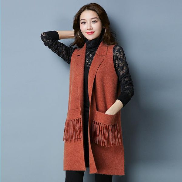 

autumn winter womens sleeveless vest jacket coat waistcoat fashion pocket tassel knitting cardigan outwear gilet y662 women's vests, Black;white