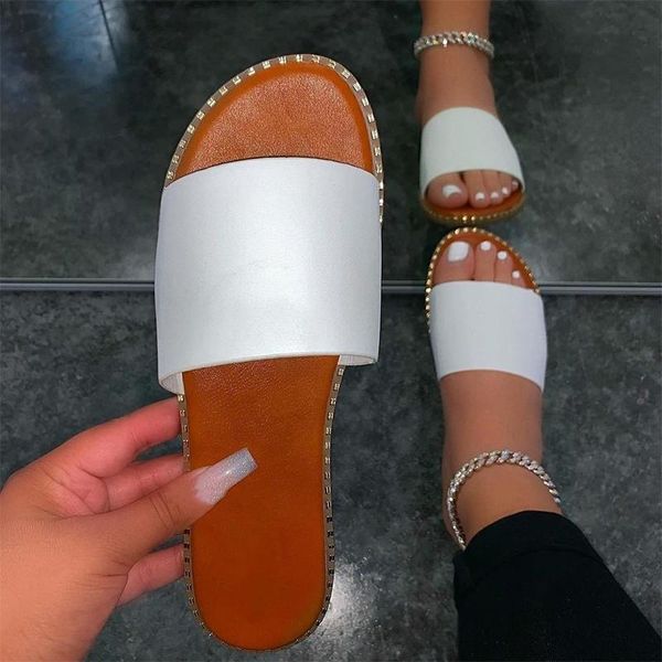 

slippers 2021 summer women rhinestone woman sandalias ladies fashion open toe slides female cusual beach flats women's shoes, Black