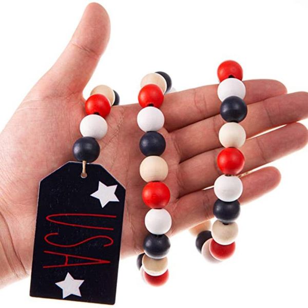 

decorative objects & figurines american independence day wooden beads tassel string home decoration pendant diy handmade jewelry accessories