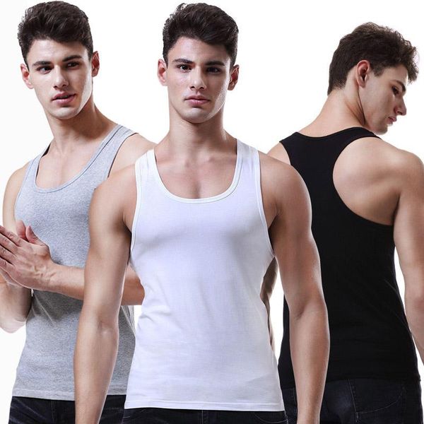 

men' tank mens cotton men bodybuilding singlet sleeveless slim fit vest stringer muscle male underwear, White;black