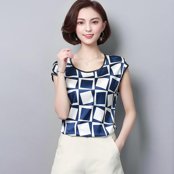 

women's blouses & shirts summer casual silk women printed blouse shirt party girls blusas femininas fashion, White
