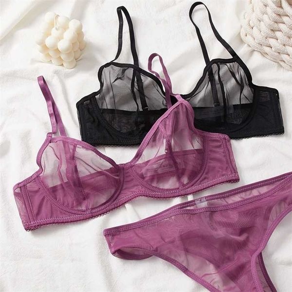 Maille transparente soutien-gorge sans couture ensemble femmes sous-vêtements mode dames Bralette Secret Sexy Lingerie 2 pièces soutien-gorge + culotte s 211214