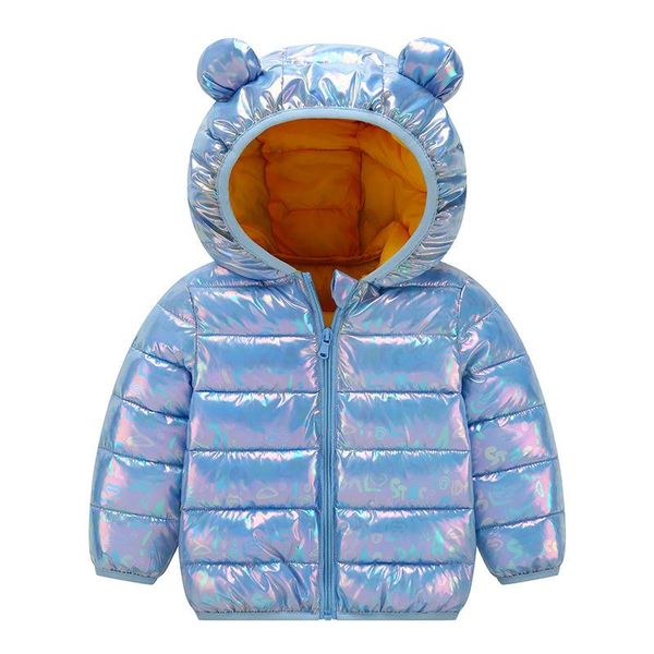 

down coat infant hooded child kids cotton-padded jacket baby girl clothes bright comfortable ear, Blue;gray