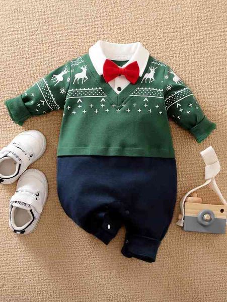 

yierying baby boy deer print bow neck jumpsuit she, Blue