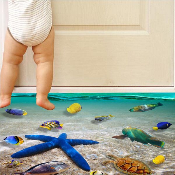 

wallpapers bacal custom 3d floor painting mural po wallpaper underwater world dolphin bathroom pvc waterproof papel de parede