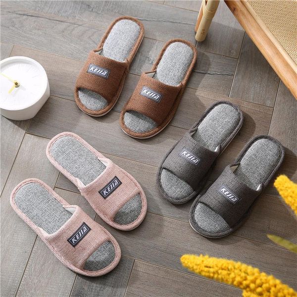 

slippers shoes women summer linen women's antiskid men's sandalias mujer, Black