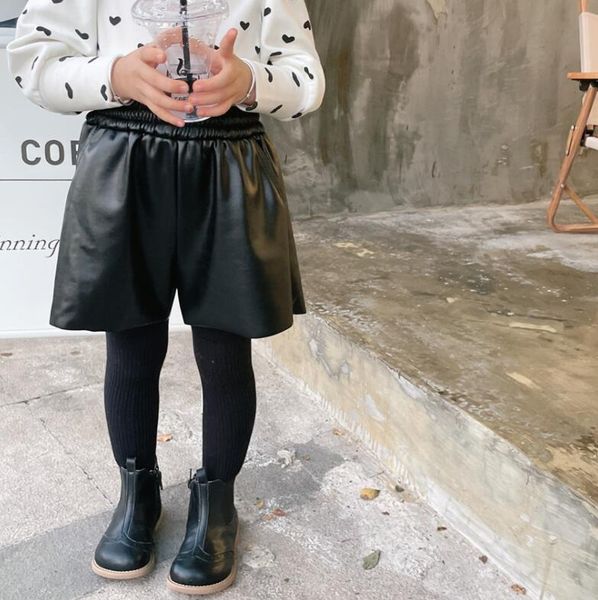 

shorts 2021 arrival girls boys pu leather thicken winter fashion cotton kids 1-8 years qa922, Black