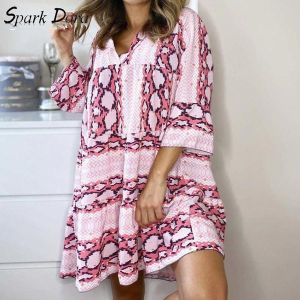 

casual dresses summer elegant dress temperament leopard print three quarter flare sleeve chiffon v-neck hit color plus size, Black;gray