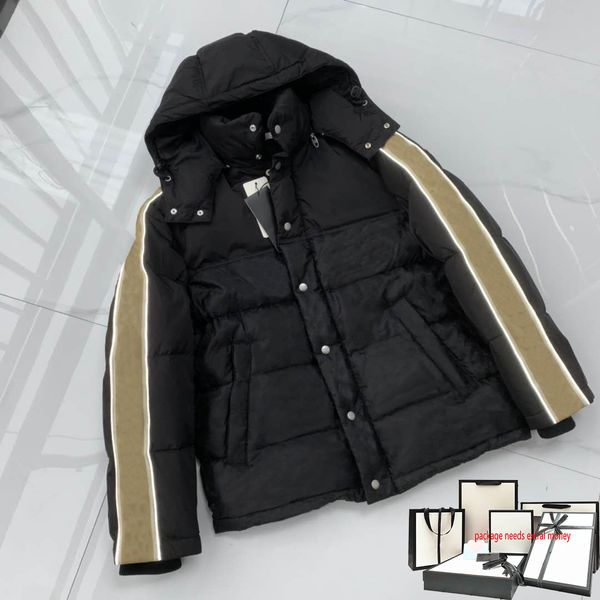 

2021 men down coat thick warm hooded parkas casual letter print jacket outdoor fashion button outerwear parka coats, Black