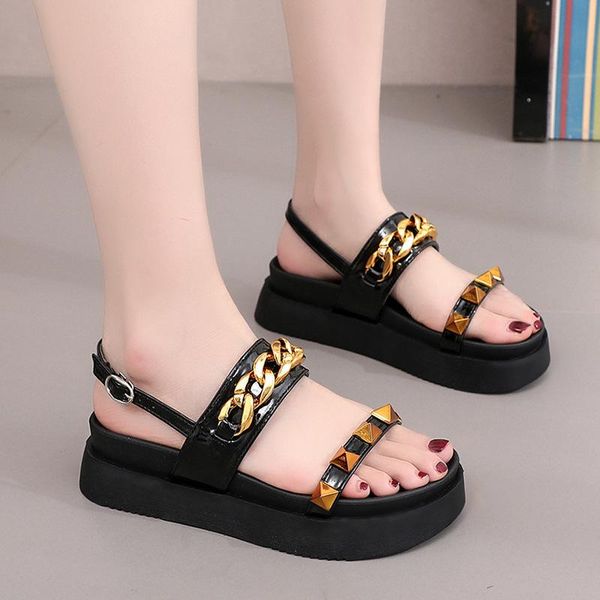 

sandals women's summer 2021 students' flat button casual sandal transportation, Black