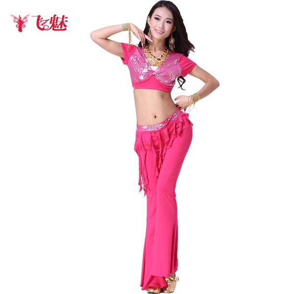

women's belly dance costume milk silk suit(tassel pants) 2pcs/suit tribal dancing clothes stage wear, Black;red