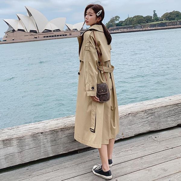 

women's trench coats loose korean women coat solid brown casual overcoat long dames kleding fashion simple jacket autumn mm60wfy, Tan;black