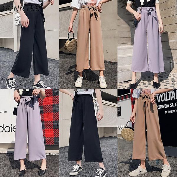 

women's pants & capris women thin loose leisure elegant solid simple all-match womens ankle-length wide leg pant korean style trendy da, Black;white
