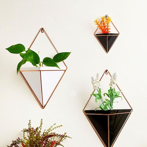 

vases acrylic flower pot + iron plant holders set indoor hanging planter geometric vase wall decor container succulents pots