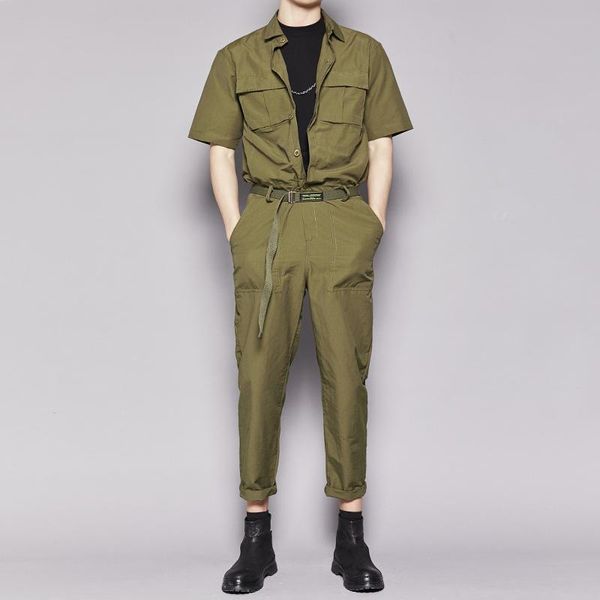 

men's pants jumpsuit men rompers one piece overalls cotton mens runway pockets designer short sleeve casual fashion hip hop plus size, Black