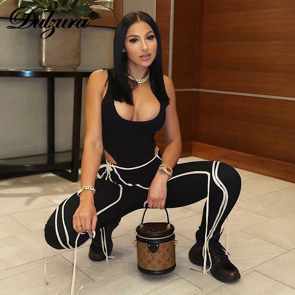 

patchwork women high waist ribbon pants bodycon fitness casual sporty streetwear 2021 summer clothes, Black;white