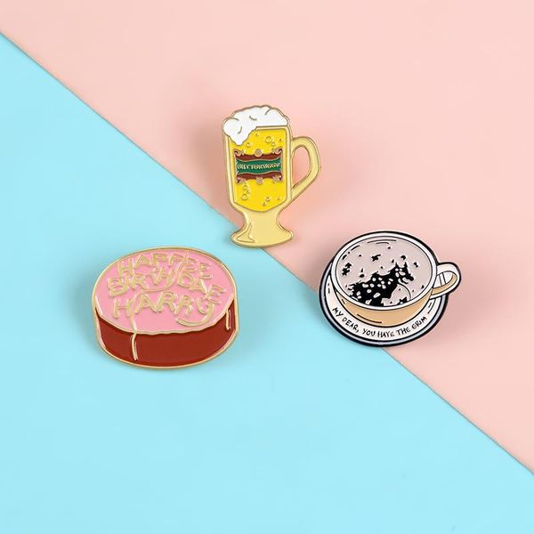 

pins, brooches coffee butterbeer birthday cake pins trendy enamel metal badges lapel clothes bag women jewelry cartoon gifts, Gray