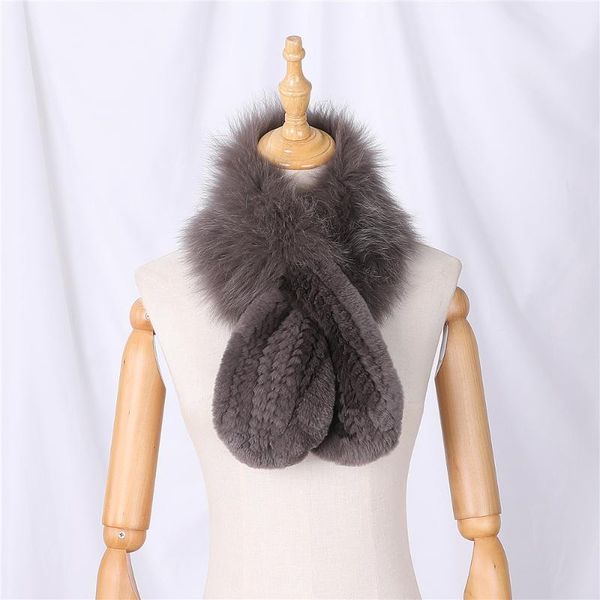 

scarves women's fashion winter warm real rex fur knitted patchwork scarf luxury lady wraps neck warmer, Blue;gray
