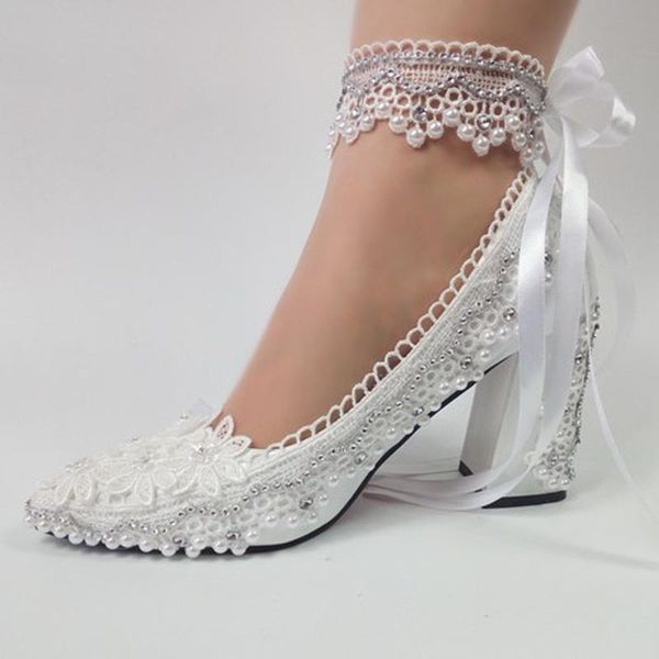 

dress shoes women white wedding bride 2021 flower party ladies pointed toe thick heel high heels pumps princess, Black