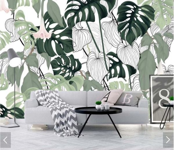 

wallpapers 3d tropical banana leaves wallpaper wall mural decals for living room bedroom hand painting printed po watercolor