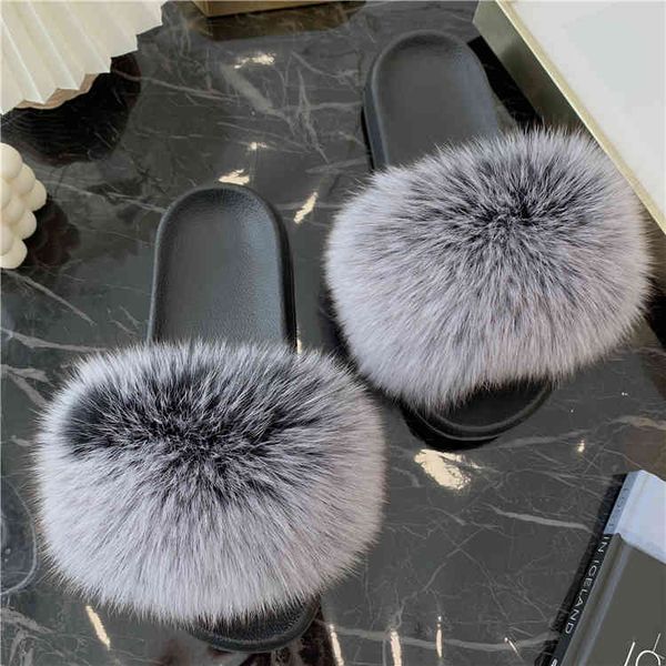 

new design fashion real fur slide brand fur slippers for women, Black