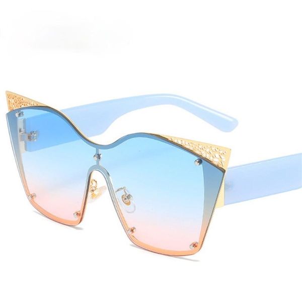 

sunglasses retro oversized cat eye women fashion one piece gradient eyewear metal hollow sun glasses men shades uv400, White;black