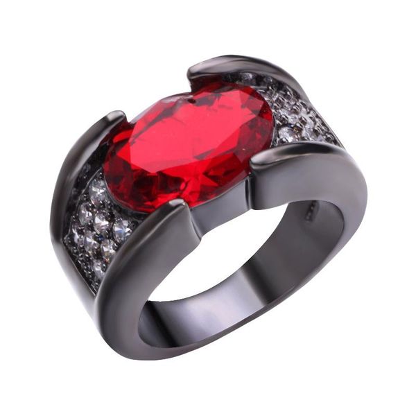 

wedding rings exquisite oval red zircon for women micro pave clear crystal black gold color bands engagement jewelry dropship, Slivery;golden