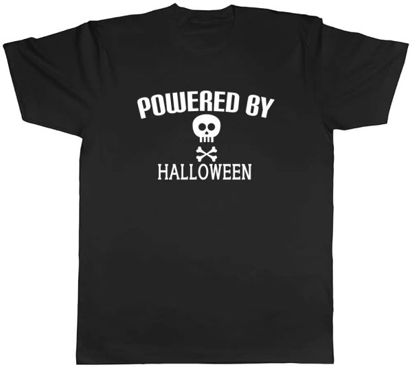

powered by halloween mens t-shirt tee, White;black