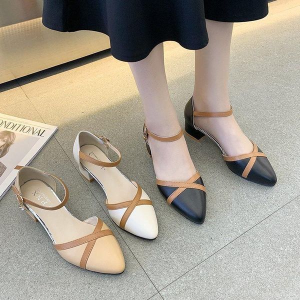 

sandals shoes 2021 summer female sandal clear heels med buckle strap all-match girls closed fashion medium gladiator comfort, Black