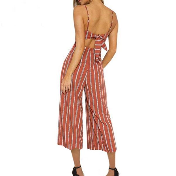 

women's jumpsuits & rompers multicolor stripe out shoulder summer beach belt long jumpsuit halter bow sling fashion trend casual pants, Black;white