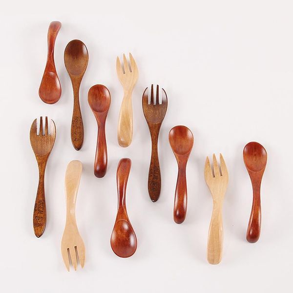

camp kitchen mini wooden condiments ice-cream sugar salt spoons small spoon fork set children eating tableware accessories tools