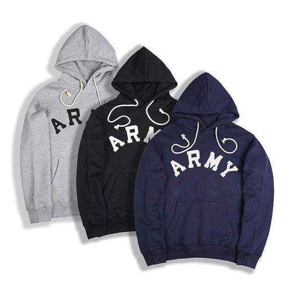 

men's hoodies & sweatshirts winter heavy weight light fleece hoodie men army pullover sweatshirt cotton thicken letter print long sleev, Black