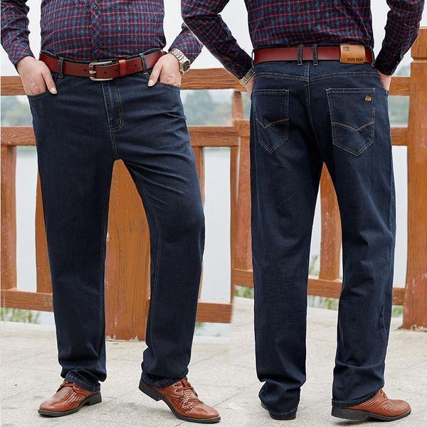 

men's jeans 2021 autumn winter brand business casual loose straight-leg plus size denim trousers male fashion pants, Blue