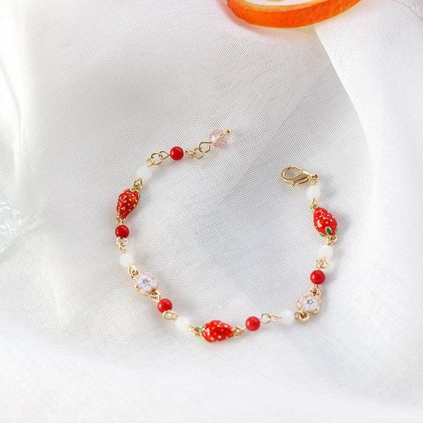 Bracelets de charme pulseira de flor fresca de morango vermelho 2021 em jóias de moda de moda presentes fofos para meninas mulheres atacado