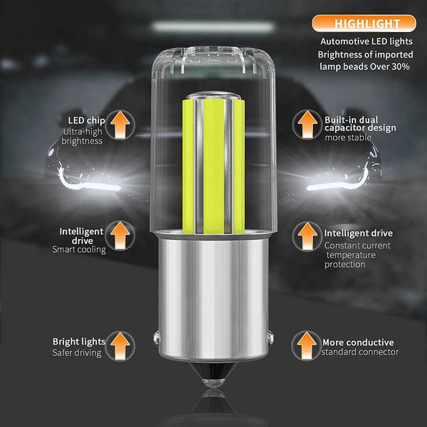 

new 1pc car interior led lights 6-sided cob smd 1156 ba15s 1157 bay15d 5w for car drl lamp brake parking sbulb reverse light 12v