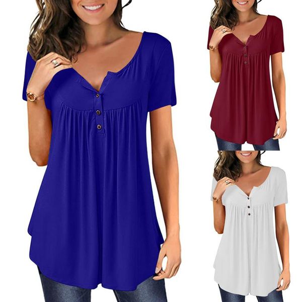 

women's blouses & shirts womens casual long sleeve loose blouse soild print tunic button round neck causal summer clothes, White