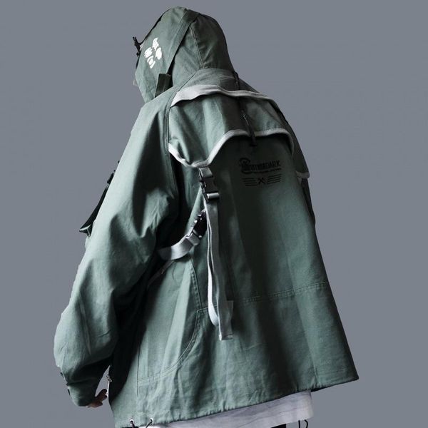 

men's jackets pyjtrl men letter printed autumn casual streetwear harajuku ribbons pockets turtleneck coats, Black;brown