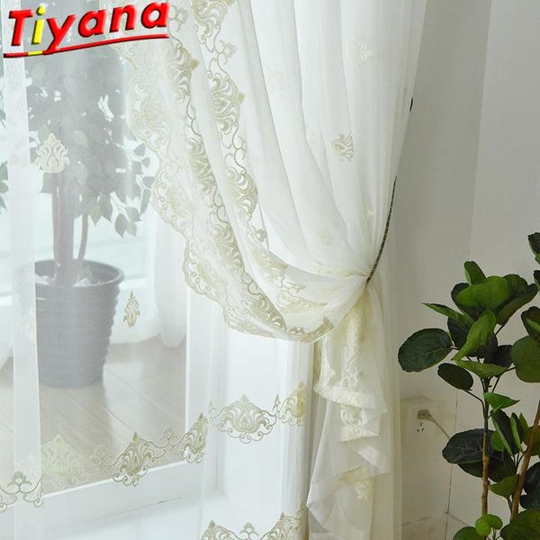 

curtain & drapes elegant luxury white side embroidery tulle for living room european lace gauze curtains kitchen balcony x-hm636#vt