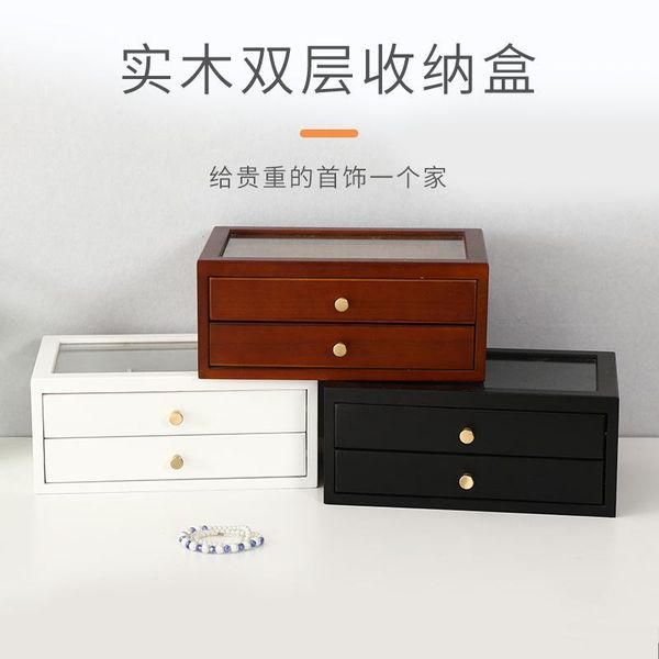 

storage drawers retro solid wood jewelry box bedroom deskwooden double layer drawer organizer organization