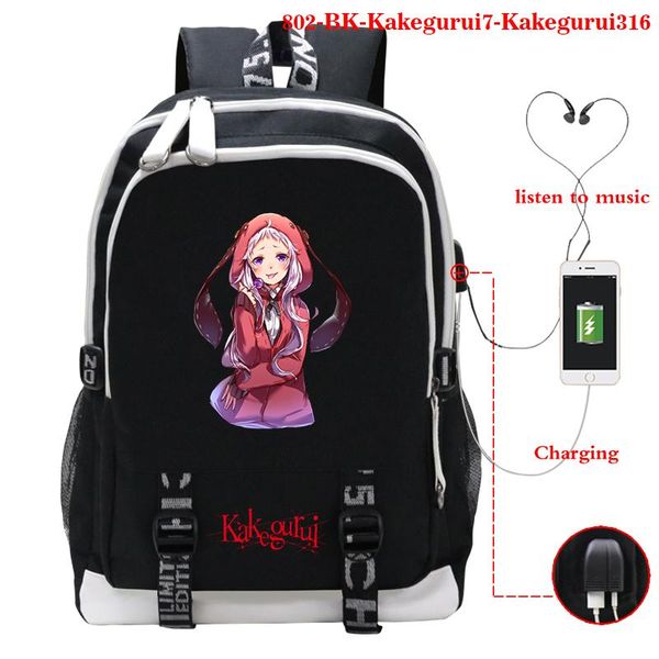 

backpack manga backpacks for school teenagers girls kakegurui usb charging book bag travel student schoolbag sac a dos