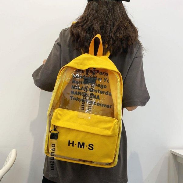 

backpack letter printing clear transparent jelly candy color schoolbag for teenage girls canvas women student fashion travel bag