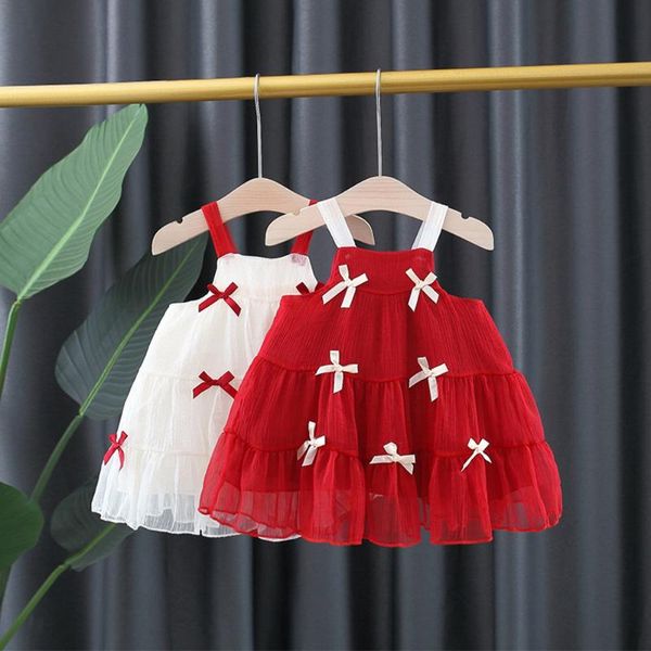 

girl's dresses summer girls kids princess spaghetti staped dress children baby infants mesh bows beach sundress vestidos, Red;yellow