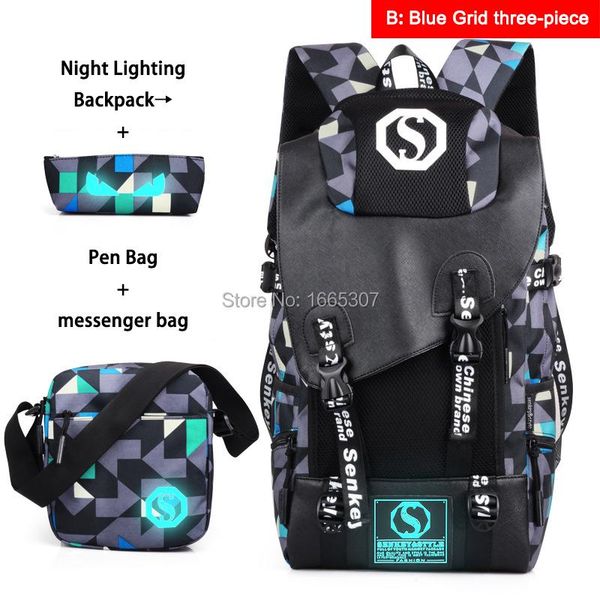 

backpack [do drop ]b large capacity oxford mochila night light travel couple teenagers backpacks with shoulder bag + pen