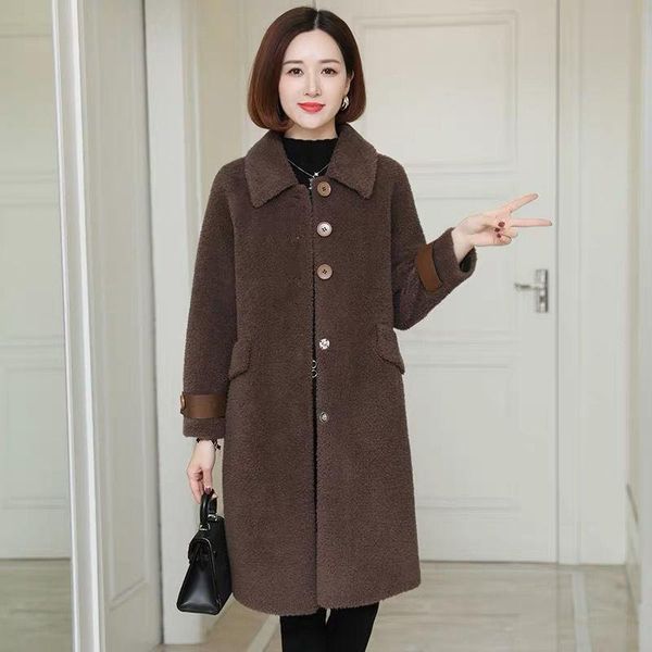 

women's fur & faux women autumn winter fashion jacket female casual real coat warm sheep shearing outwear natural wool coats x73, Black