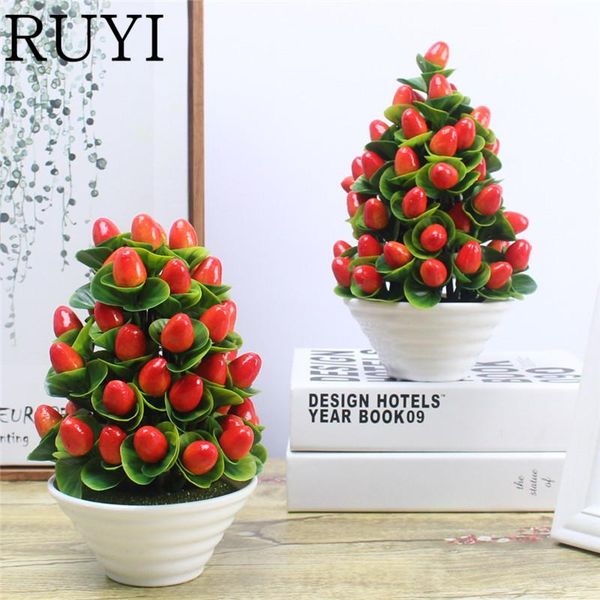 

party decoration the plastic foam artificial flowers + vase love fruit small bonsai fake plants for wedding home el 1 set